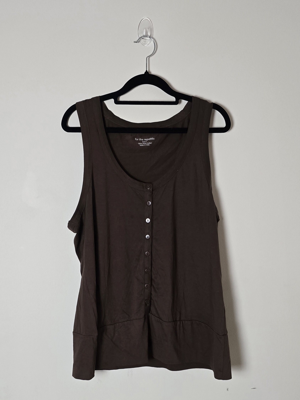 For the Republic Brown Pima Cotton Knit Button-Front Scoop Neck Tank Top (L)